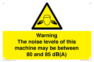 Warning Noise Levels of machine between 80-85 dB